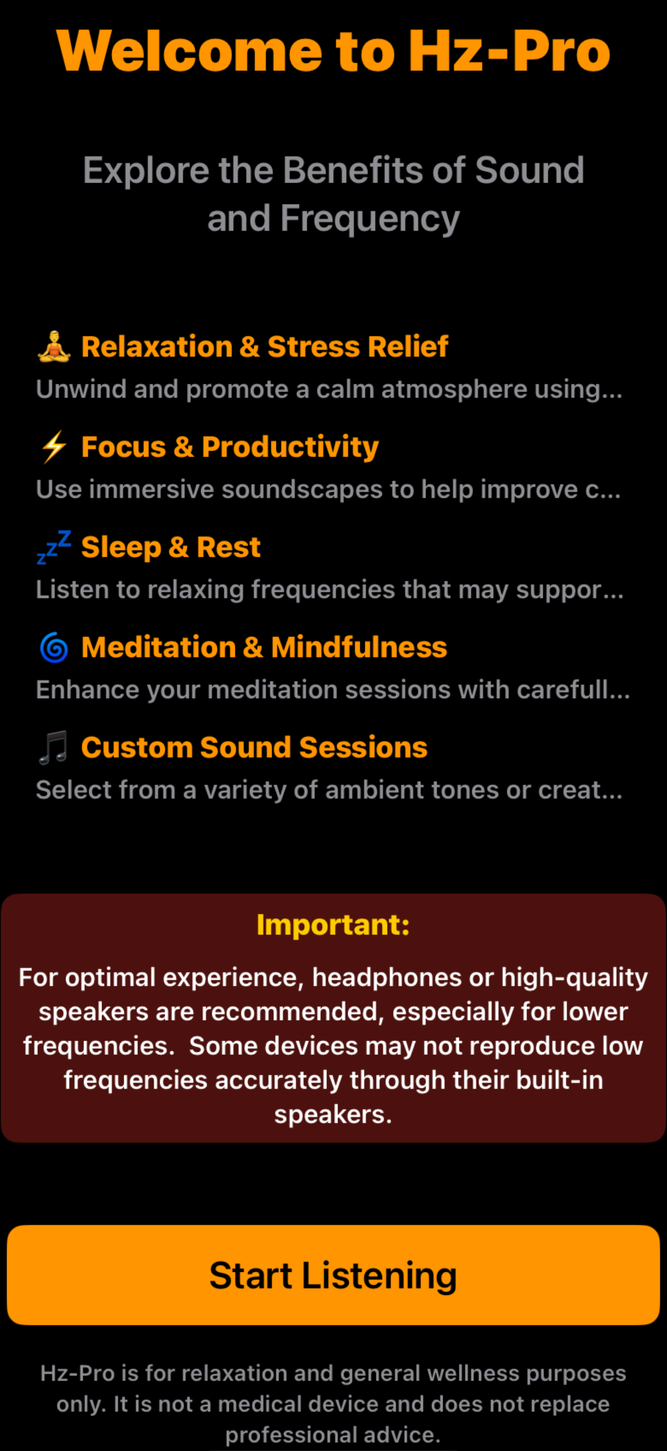 Hz-Pro: Sound Therapy & Frequency Tone Generator